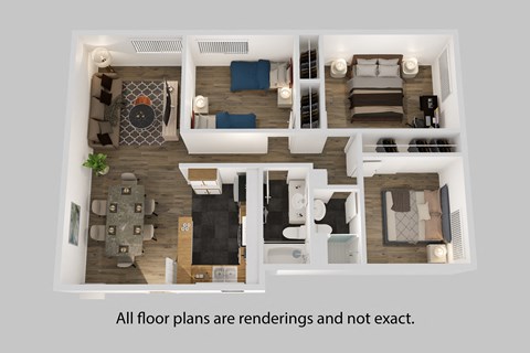 Floor plan for 3 beds, 2 baths, 1000 sqft